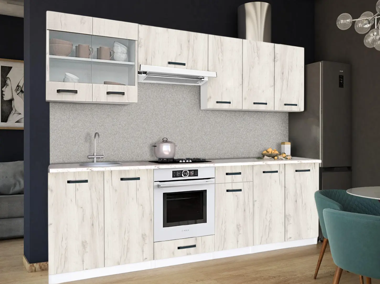 Bucatarie Samanta Exclusive 1 2.6m (White/White Craft Oak)