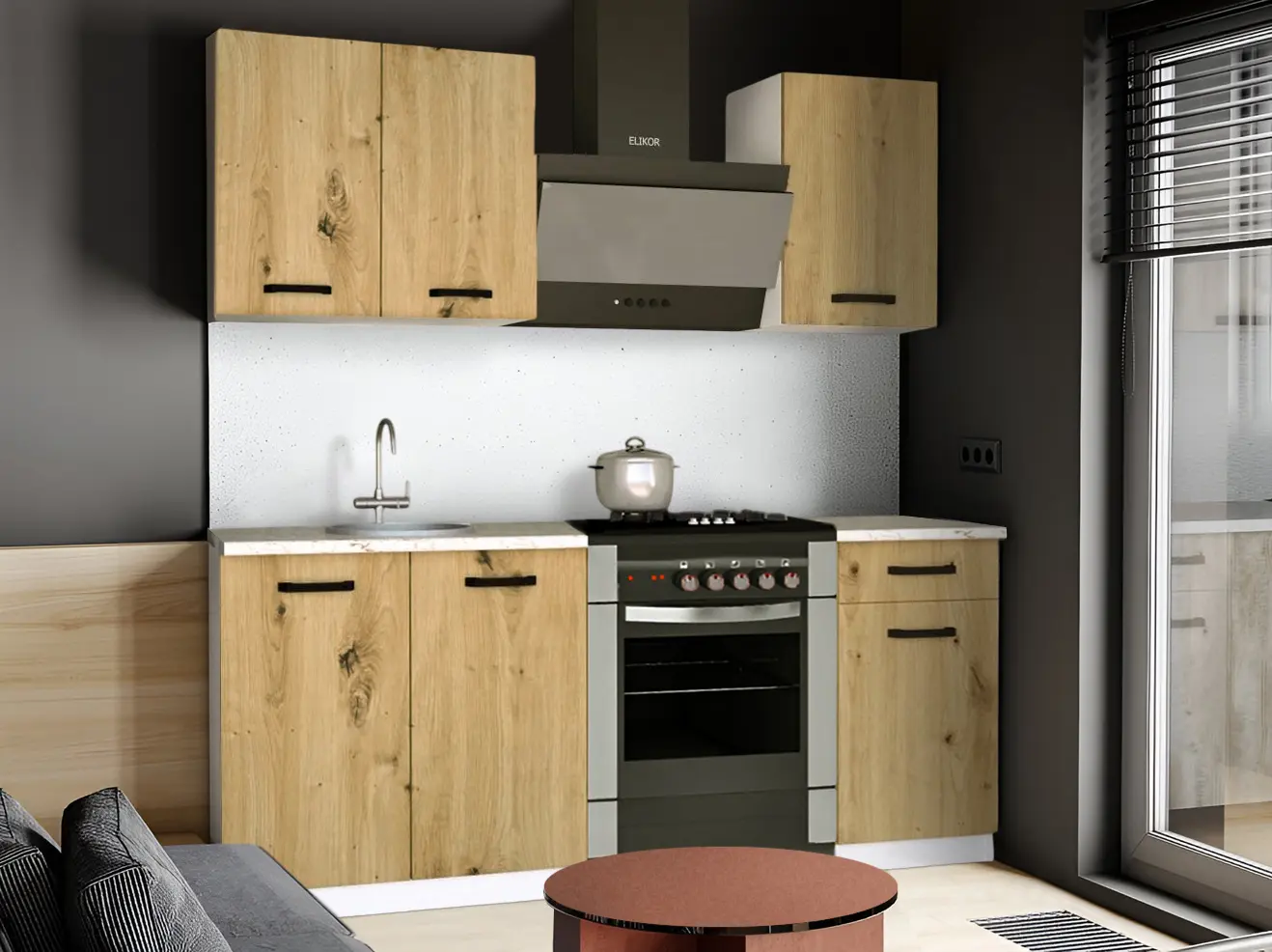 Bucatarie Samanta Exclusive 2 1.2m (White/Artisan Oak)