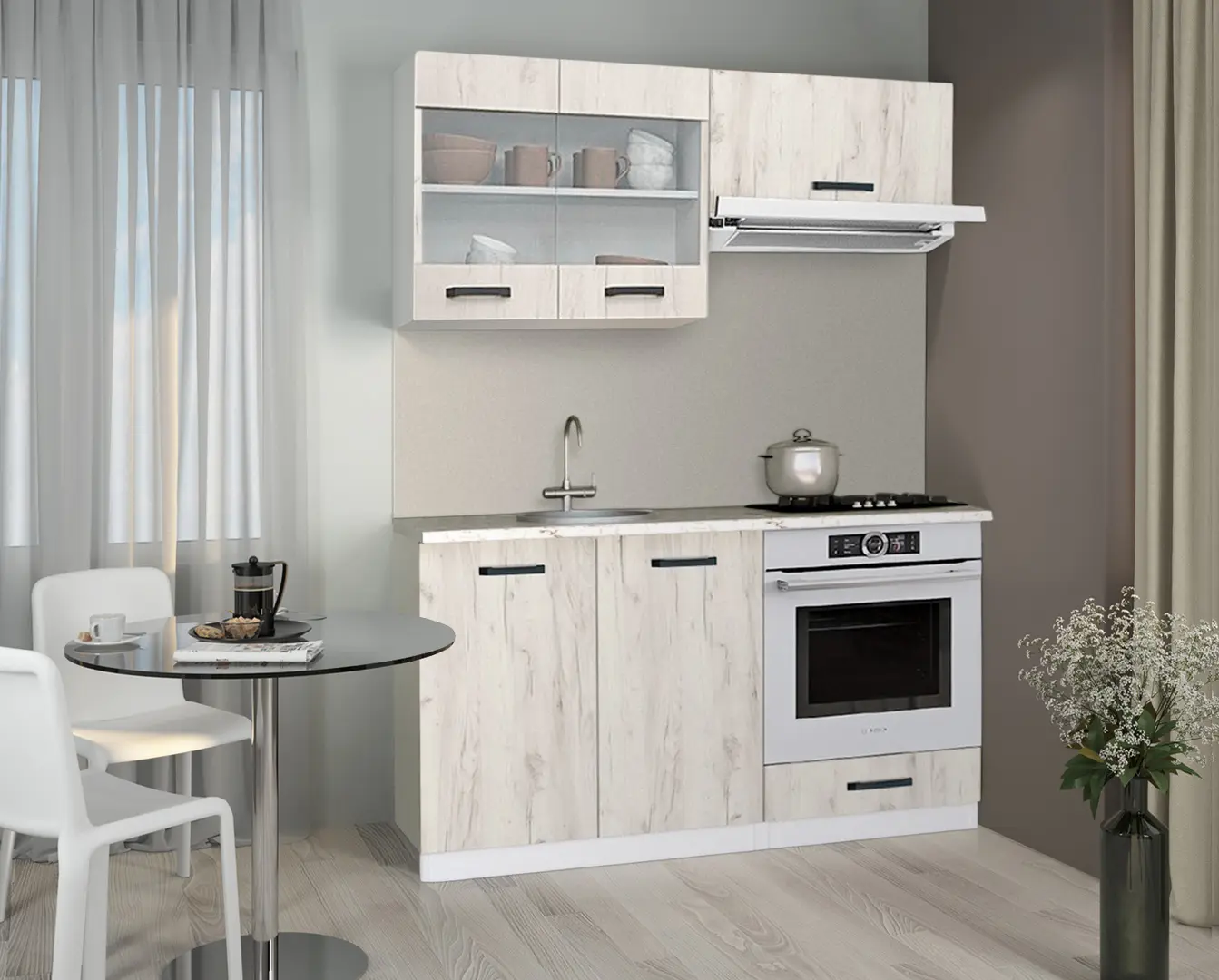 Кухня Samanta Exclusive 2 1.4m (White/White Craft Oak)