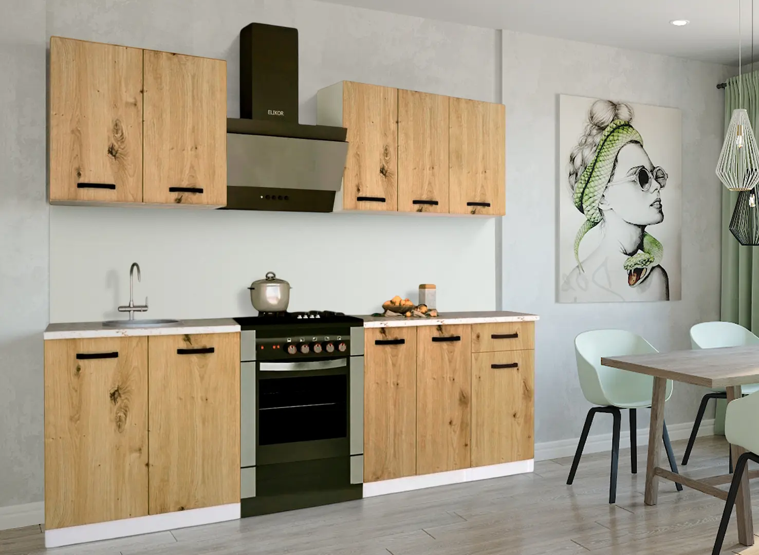 Bucatarie Samanta Exclusive 2 1.8m (White/Artisan Oak)