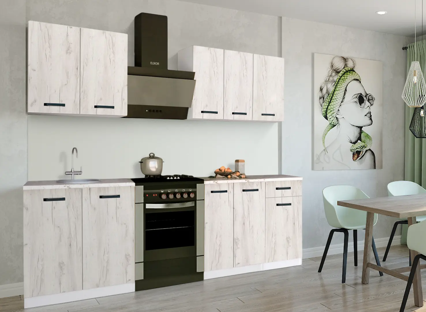 Bucatarie Samanta Exclusive 2 1.8m (White/White Craft Oak)