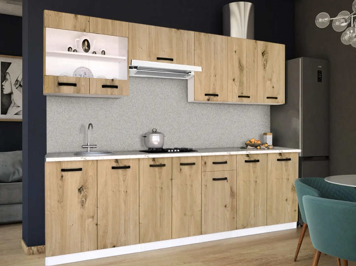 Bucatarie Samanta Exclusive 2 2.6m (White/Artisan Oak)