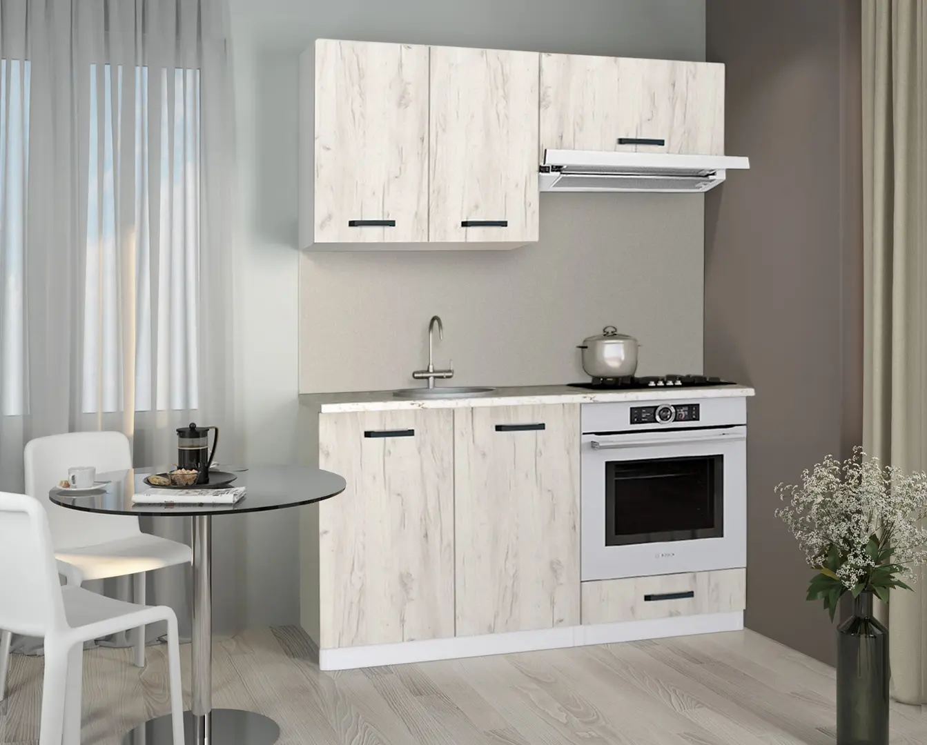 Bucatarie Samanta Exclusive 3 1.4m (White/White Craft Oak)