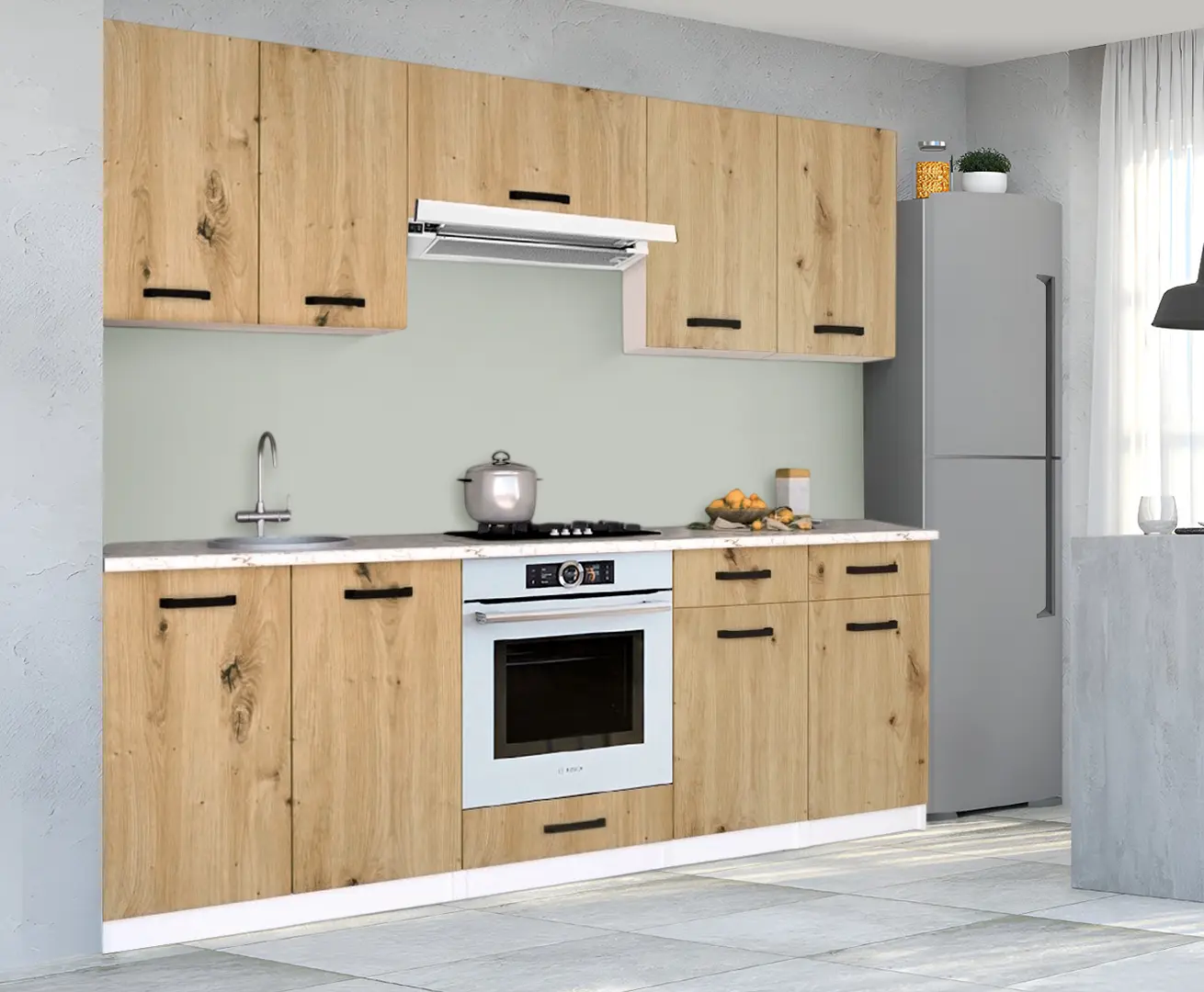 Bucatarie Samanta Exclusive 3 2.2m (White/Artisan Oak)