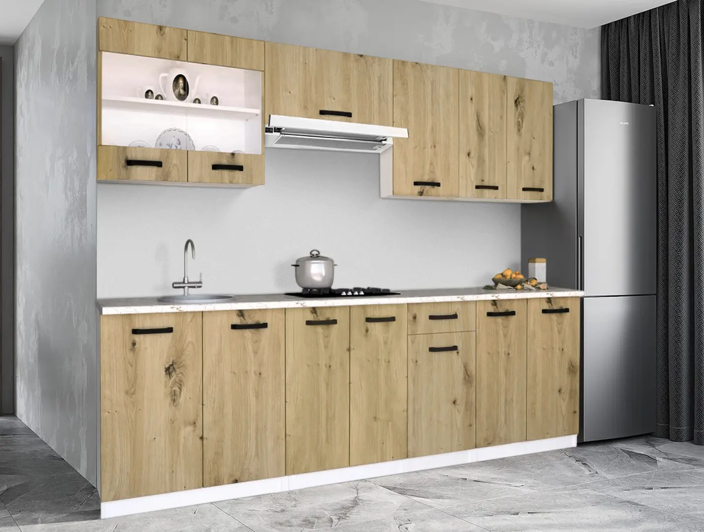 Bucatarie Samanta Exclusive 3 2.4m (White/Artisan Oak)