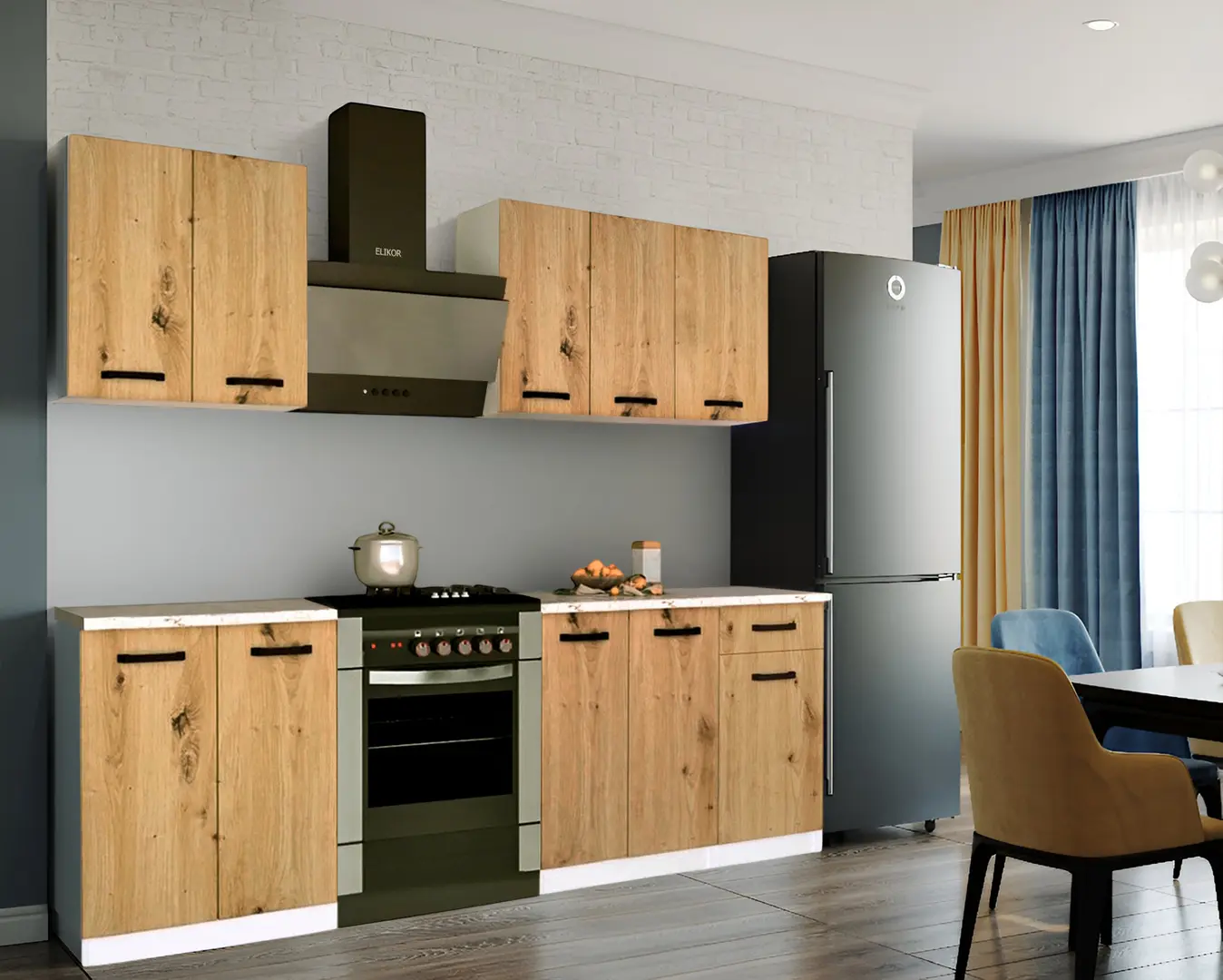 Bucatarie Samanta Exclusive 4 1.6m (White/Artisan Oak)