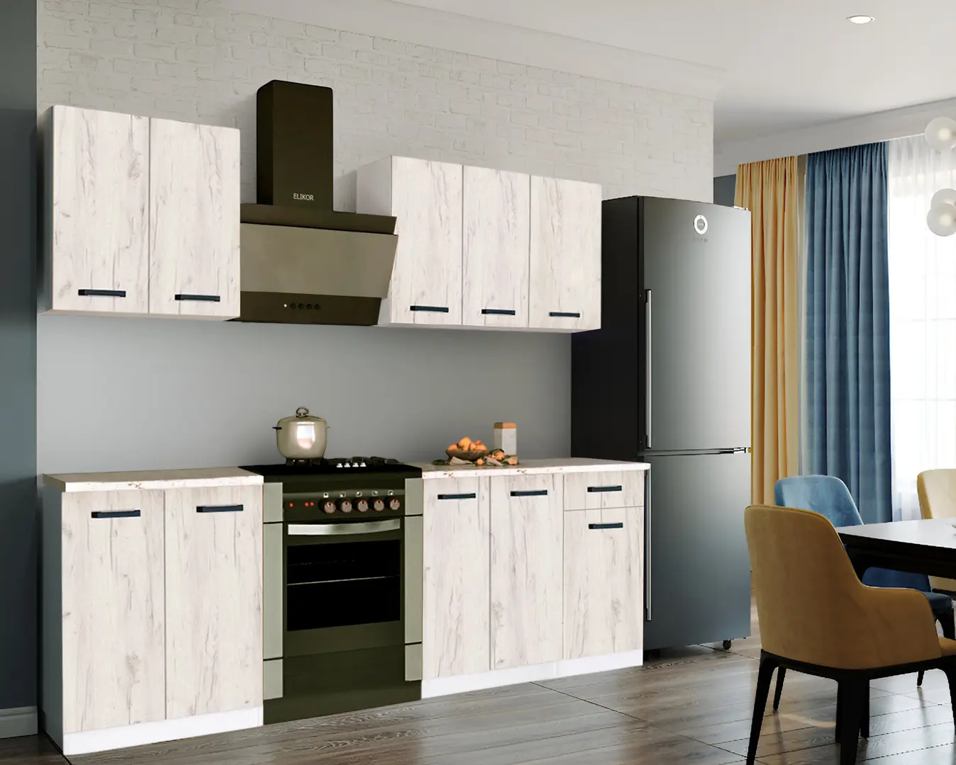 Bucatarie Samanta Exclusive 4 1.6m (White/White Craft Oak)