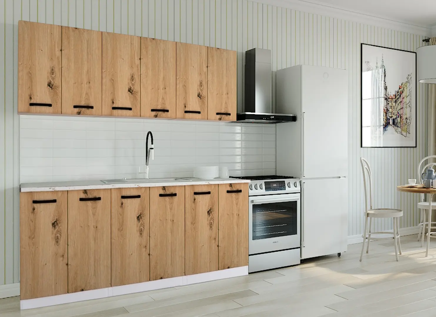 Bucatarie Samanta Exclusive 6 1.8m (White/Artisan Oak)