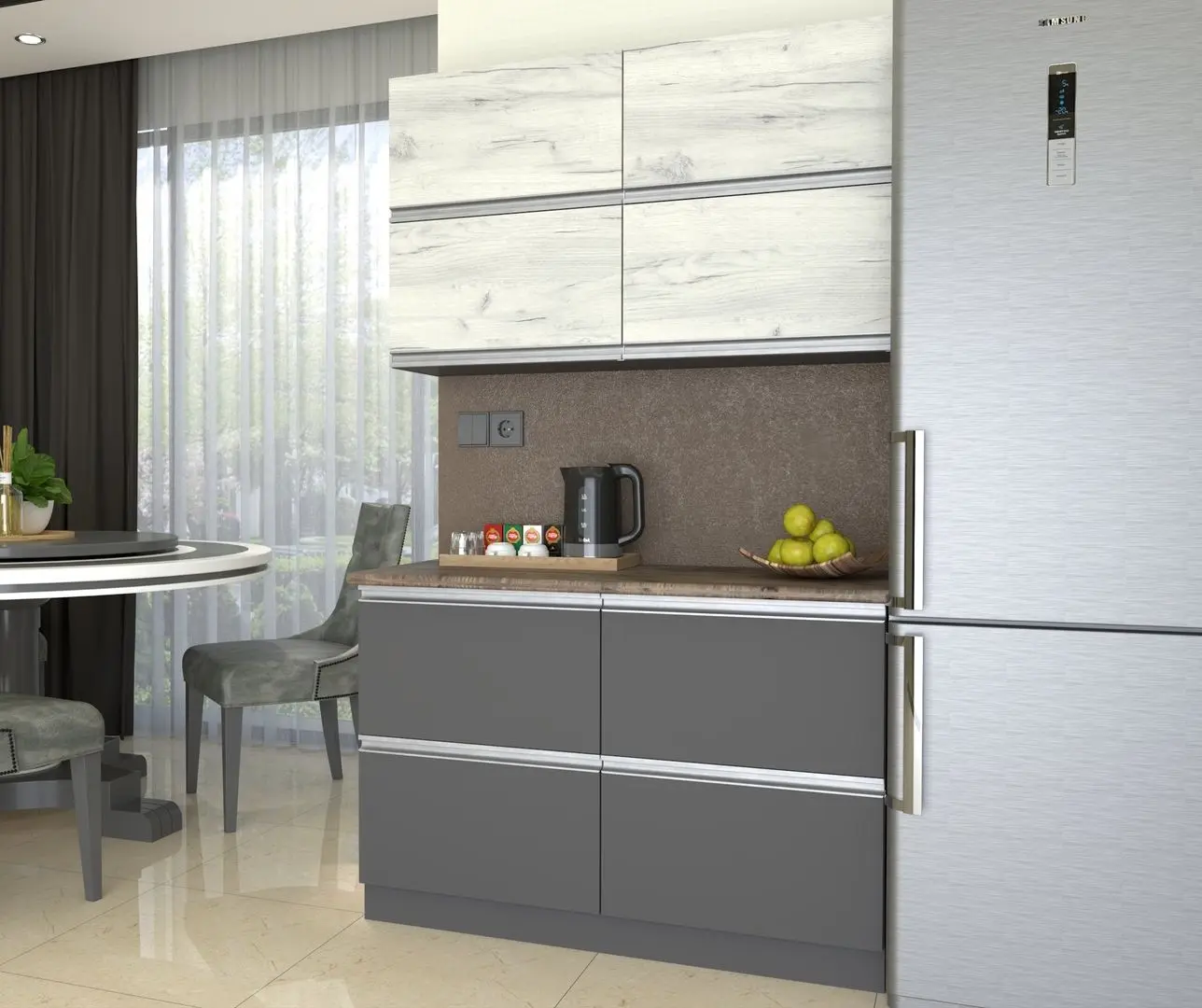 Bucatarie Yasen Madera 1.2m (White Kraft Oak/Graphite Grey)