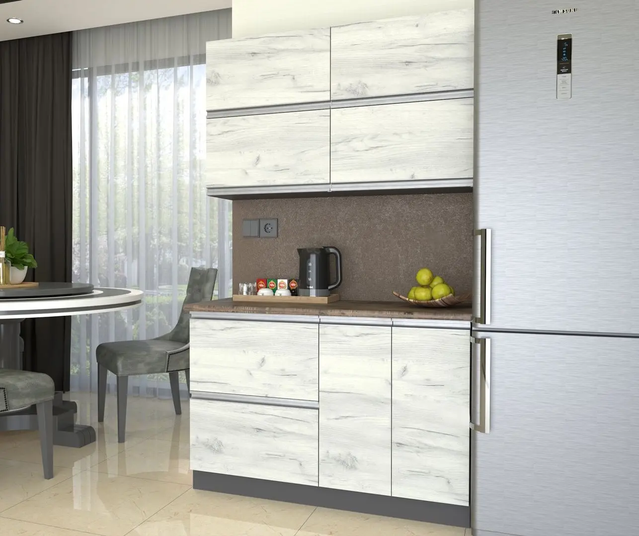 Bucatarie Yasen Madera 1.2m Chiuveta (White Kraft Oak)