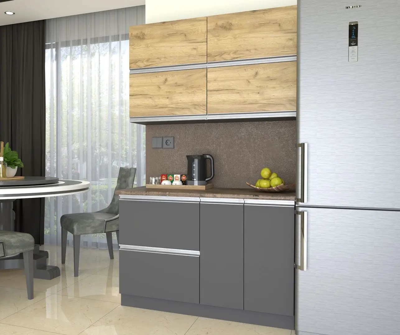 Bucatarie Yasen Madera 1.2m Chiuveta (Gold KIraft Oak/Graphite Grey)