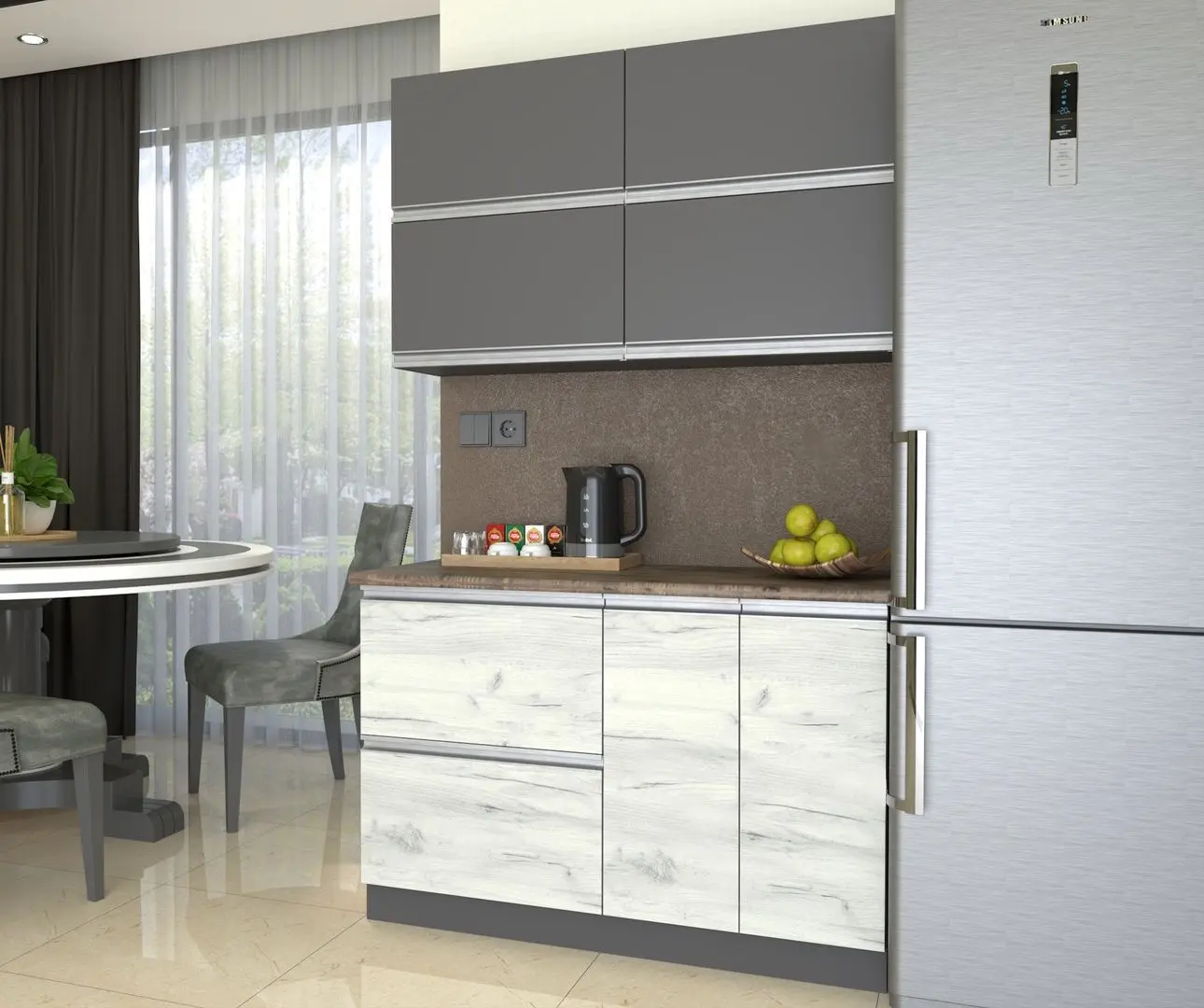 Bucatarie Yasen Madera 1.2m Chiuveta (Graphite Grey/White Kraft Oak)