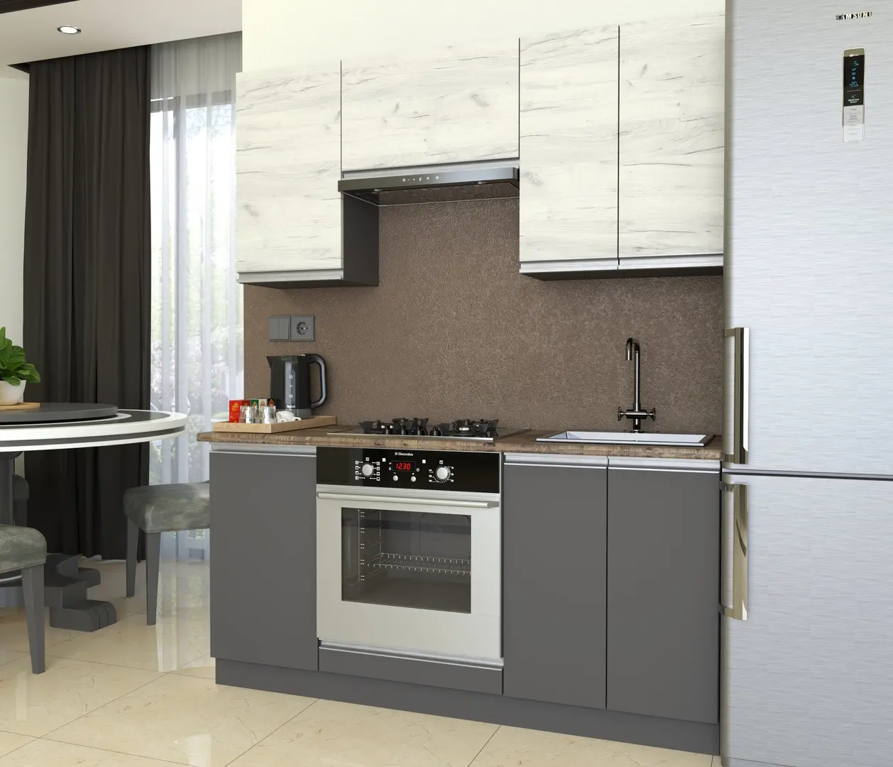 Bucatarie Yasen Madera 1.6m (White Craft Oak/Graphite Grey)