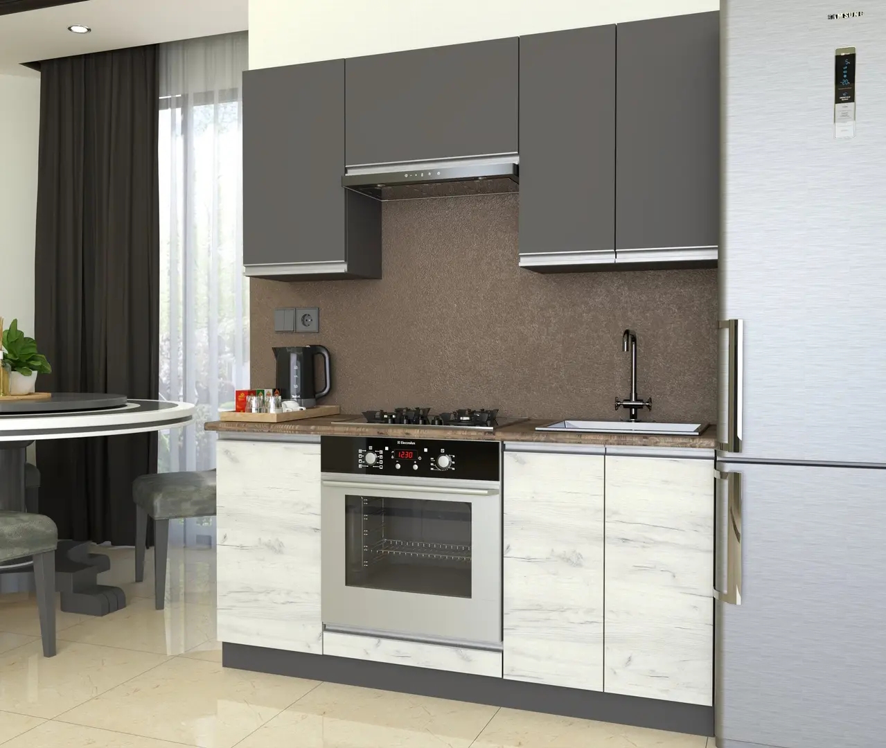 Bucatarie Yasen Madera 1.6m (Graphite Grey/White Craft Oak)