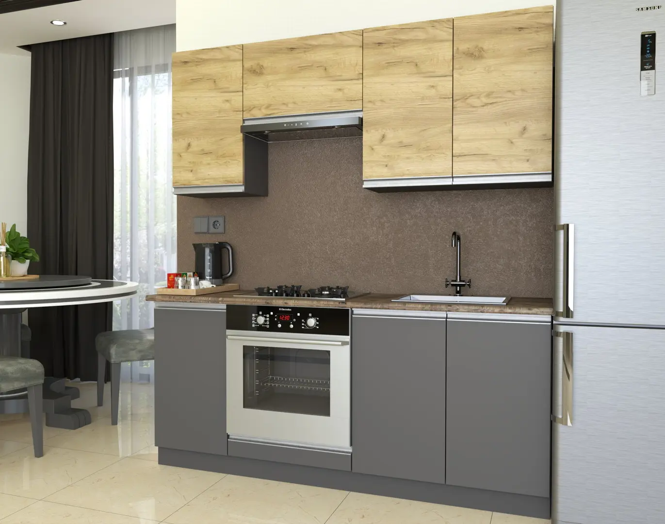 Кухня Yasen Мадера 1.8м (Дуб Крафт Золотой/Графит Серый)