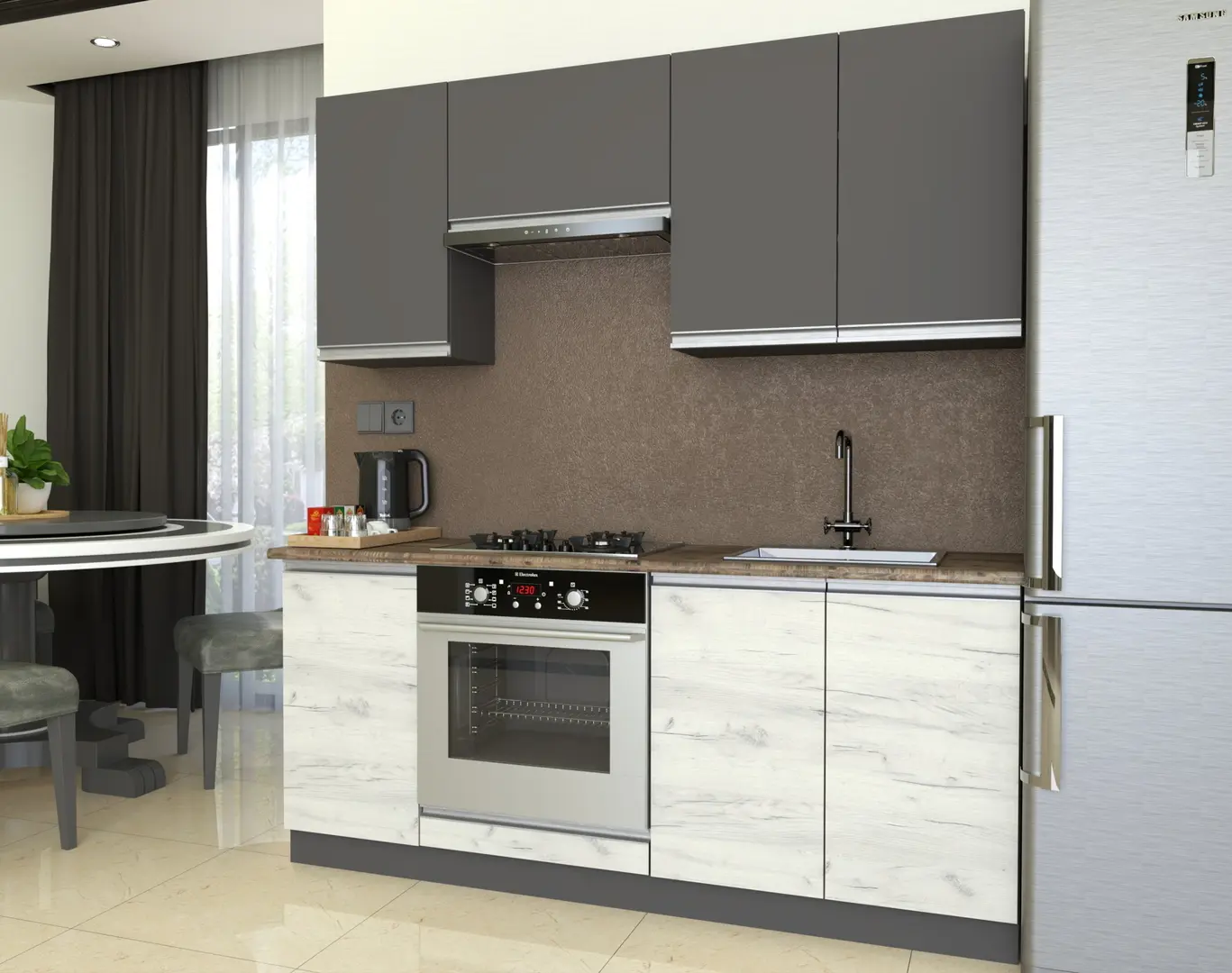 Bucatarie Yasen Madera 1.8m (Graphite Grey/White Craft Oak)