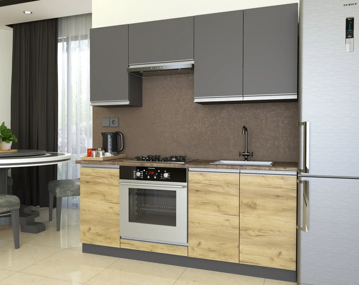 Кухня Yasen Мадера 1.8м (Графит Серый/Дуб Крафт Золотой)