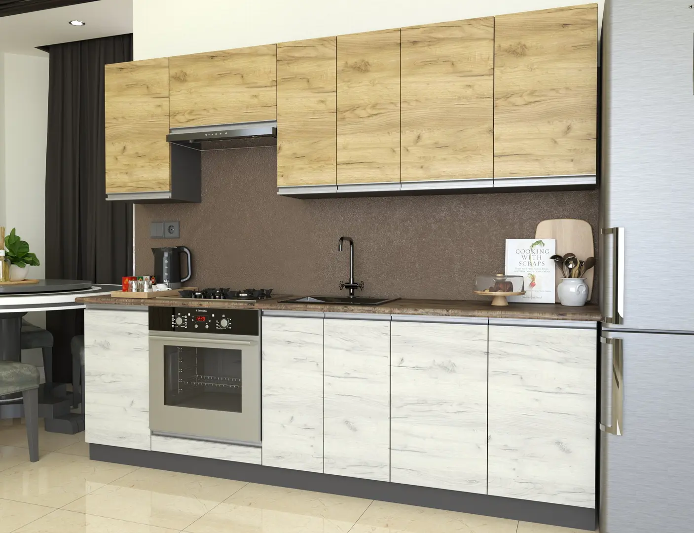 Кухня Yasen Мадера 2.4м (Дуб Крафт Золотой/Дуб Крафт Белый)