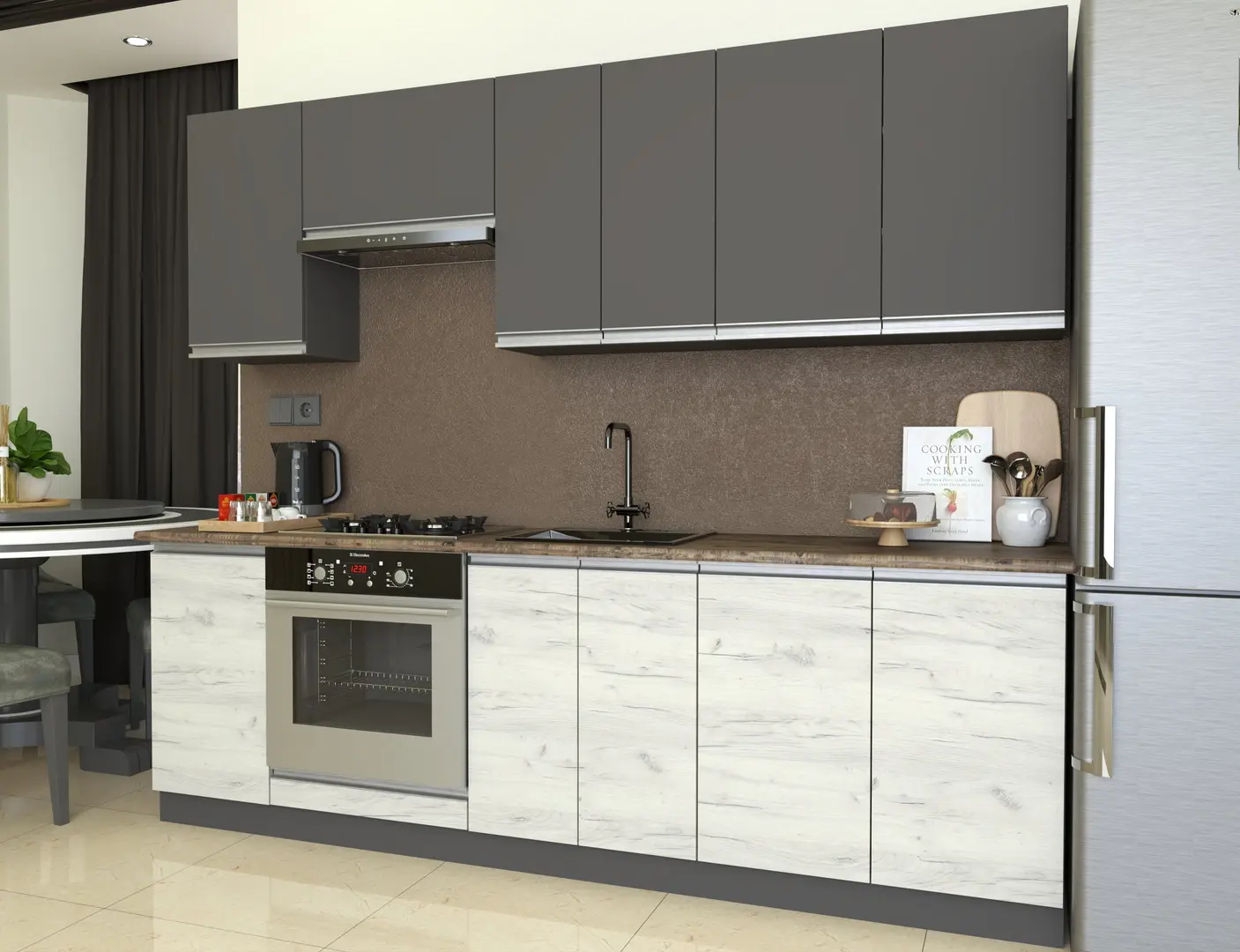 Bucatarie Yasen Madera 2.4m (Graphite Grey/White Craft Oak)