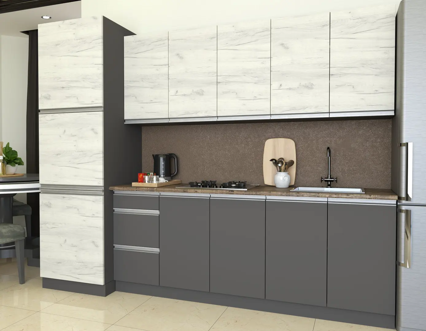 Bucatarie Yasen Madera 2.6m (White Craft Oak/Graphite Grey)