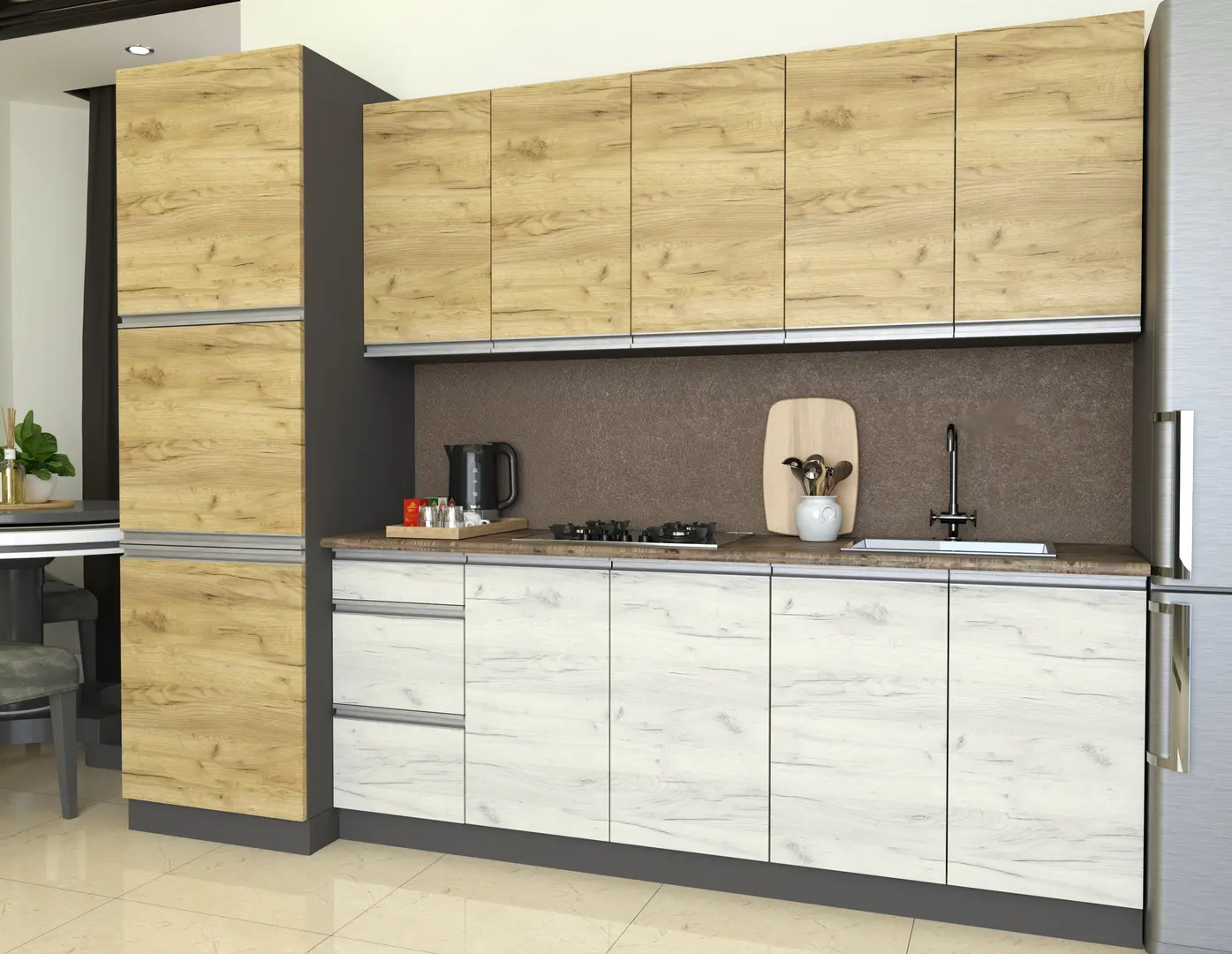 Bucatarie Yasen Madera 2.6m (Gold Craft Oak/White Craft Oak)