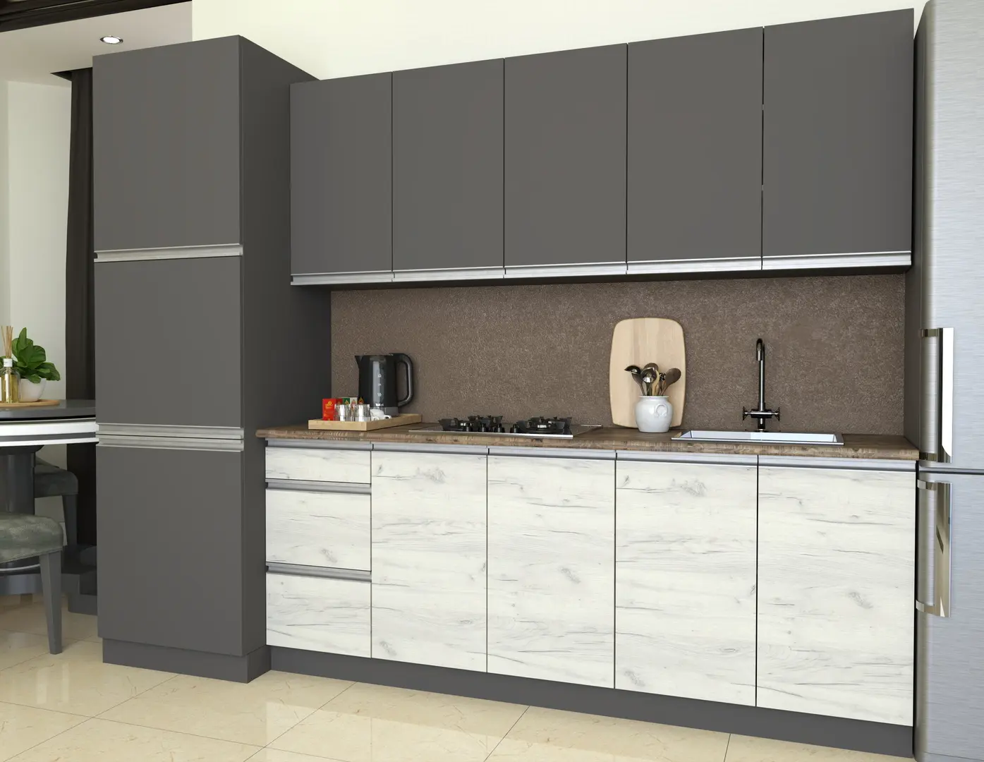 Bucatarie Yasen Madera 2.6m (Graphite Grey/White Craft Oak)