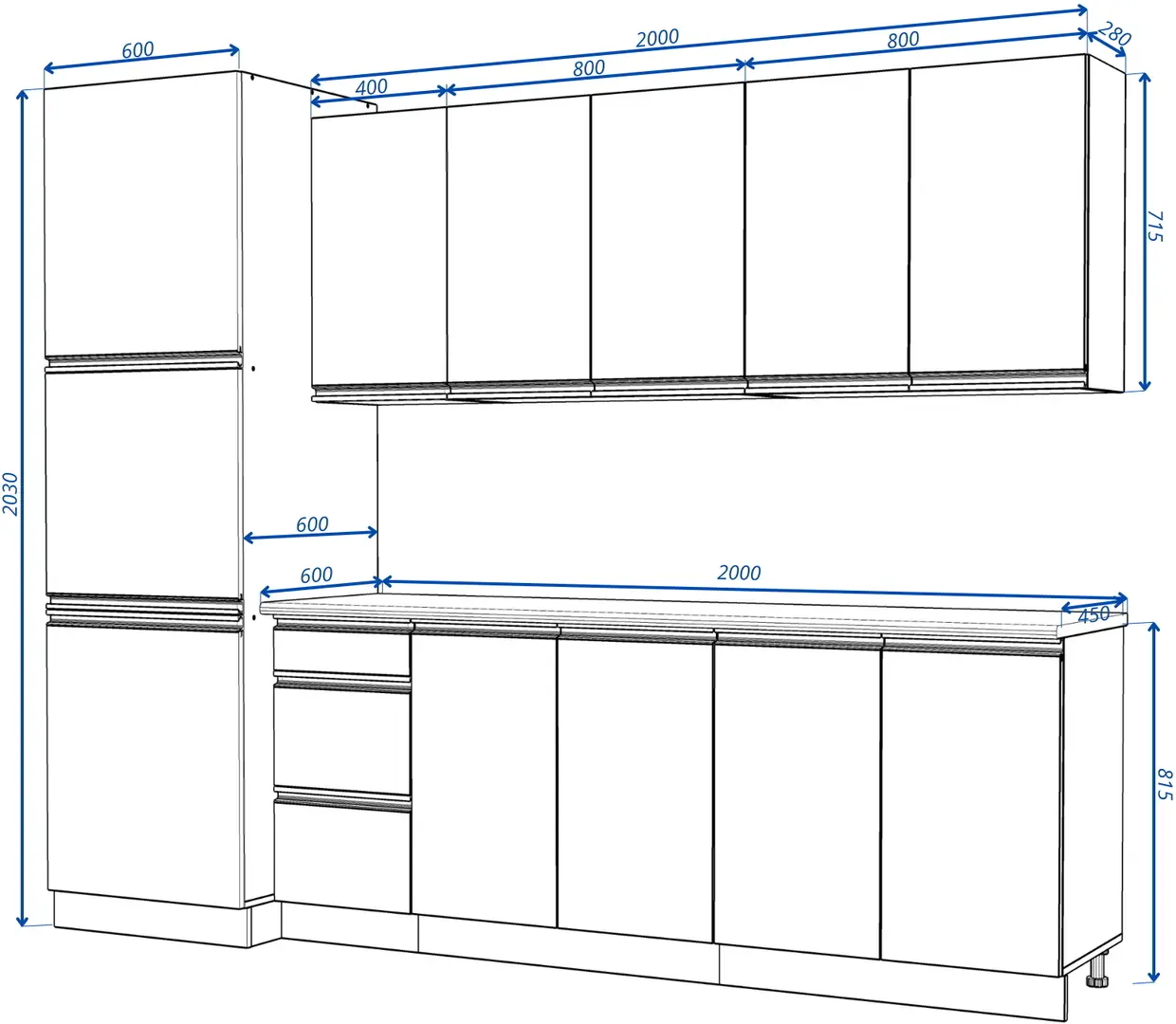 Bucatarie Yasen Madera 2.6m (Graphite Grey/Gold Craft Oak)