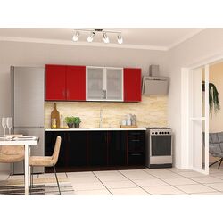 Bucatarie modulara Yasen Francheska 2.0m Dreapta (Graphite Gray/Red Gloss/Black Gloss)