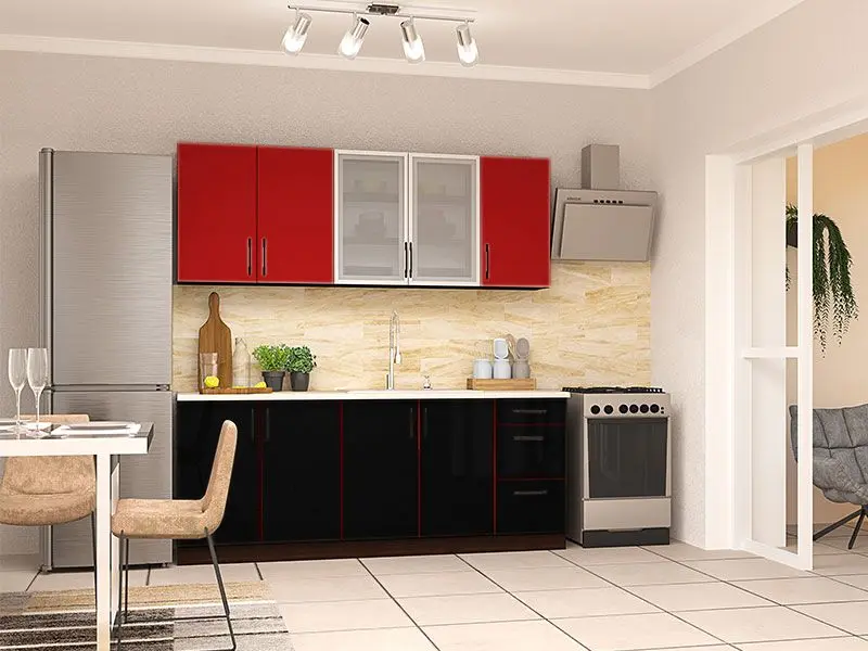 Bucatarie modulara Yasen Francheska 2.0m Dreapta (Graphite Gray/Red Gloss/Black Gloss)