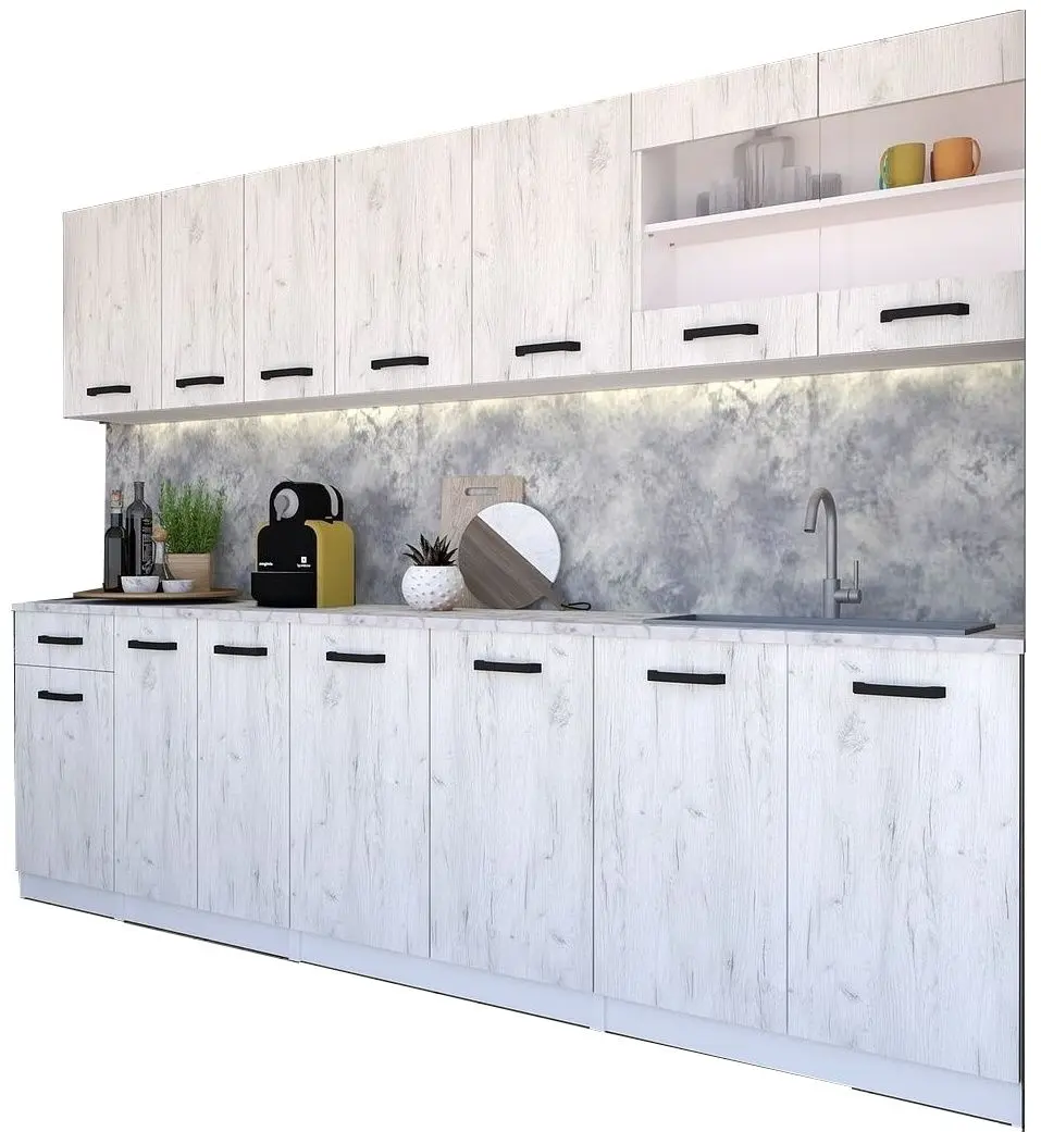 Bucatarie modulara Yasen Samanta 2.6m (White/White Craft Oak)