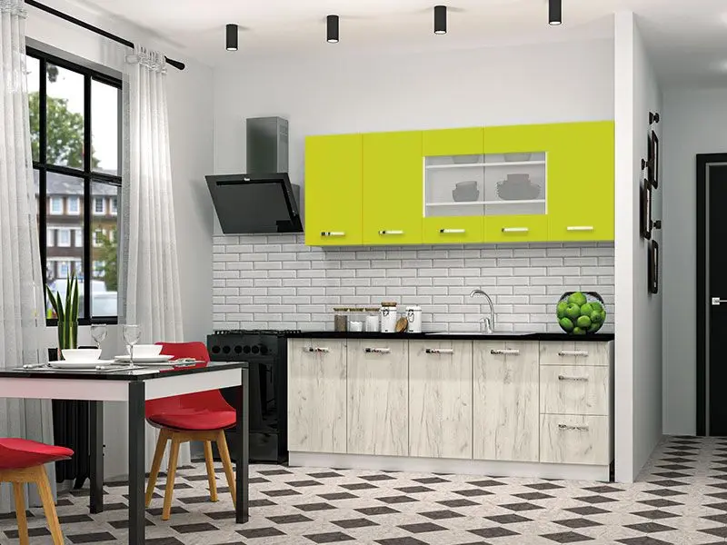 Bucatarie modulara Yasen Vesta 2.0m Dreapta (White/Lime/Craft Oak White)