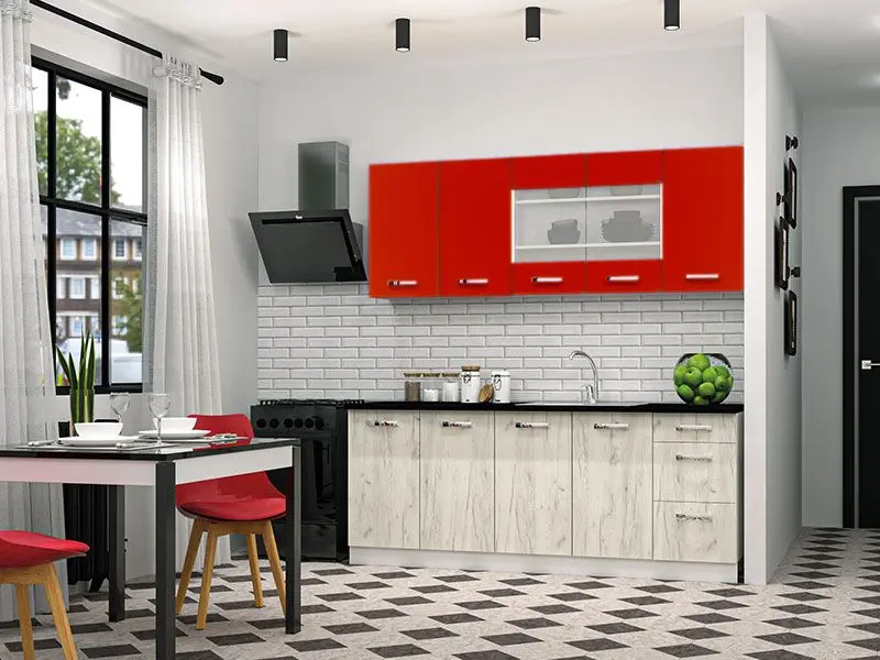 Bucatarie modulara Yasen Vesta 2.0m Dreapta (White/Papaver/Craft Oak White)