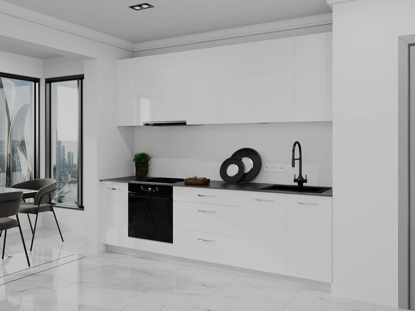 Bucatarie modulara Bayro Spring 13 2.6m (White Gloss)