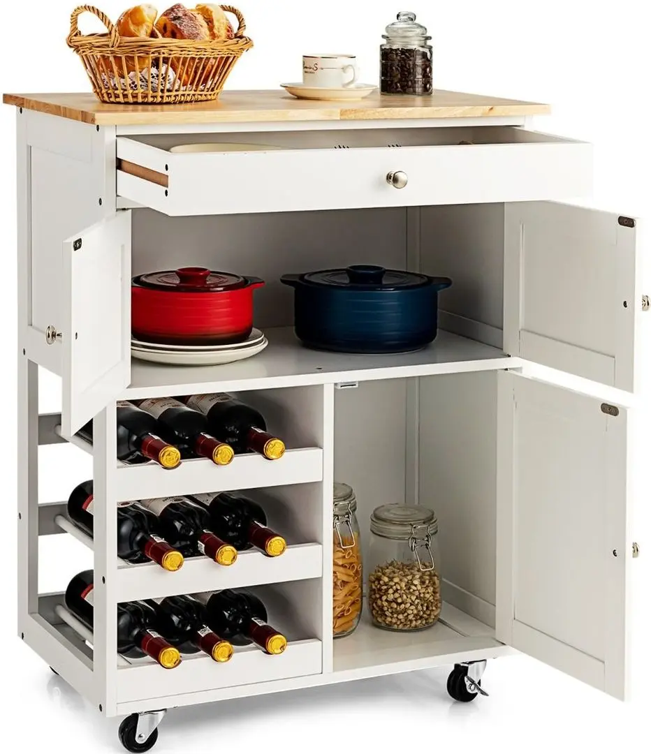 Шкафчик-тележка Costway HW67062WH (White/Natural)