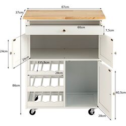 Шкафчик-тележка Costway HW67062WH (White/Natural) Thumb