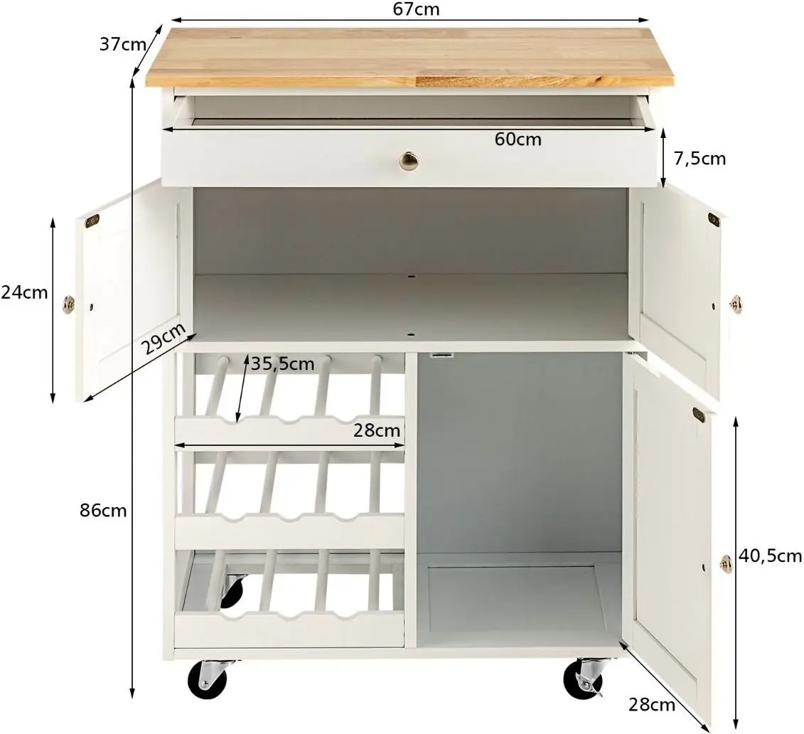 Шкафчик-тележка Costway HW67062WH (White/Natural)
