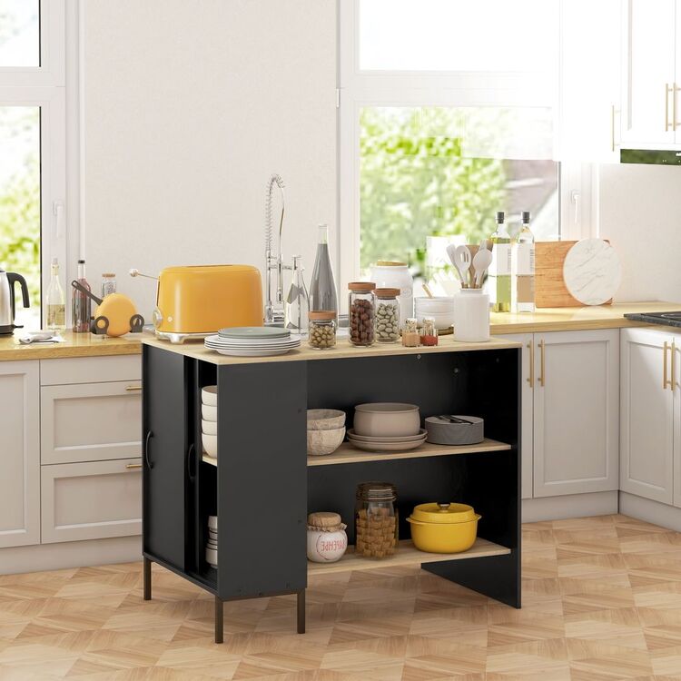 Insula bucatarie Homcom 801-367V00BK 114x70x90 cm (Black/Oak)