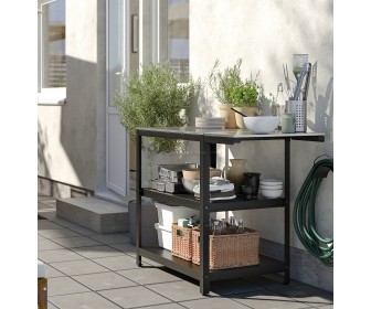 Кухонный островок Ikea Grillskar стол 93/116x61 (Черный/Нержавеющая сталь)