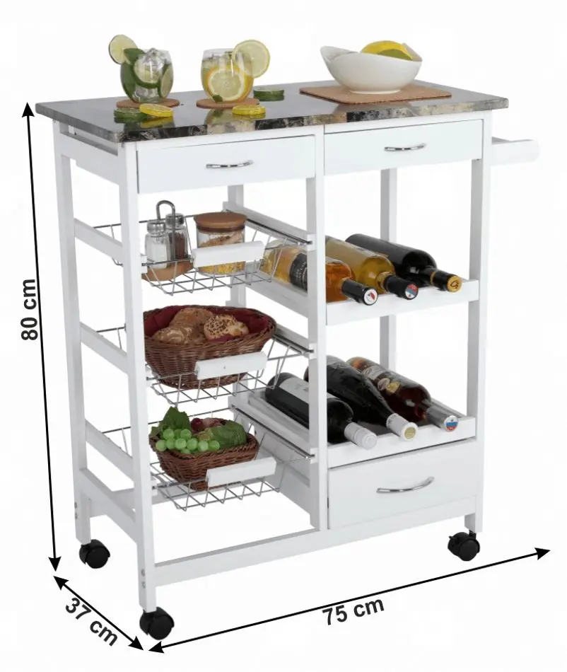 Carucior de servire Mobhaus Semir (White/Marble)