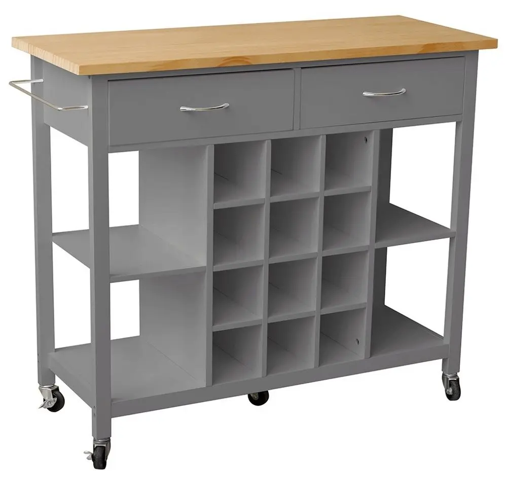 Etajera-carucior Mobhaus Dilia (Dark Gray/Natural)