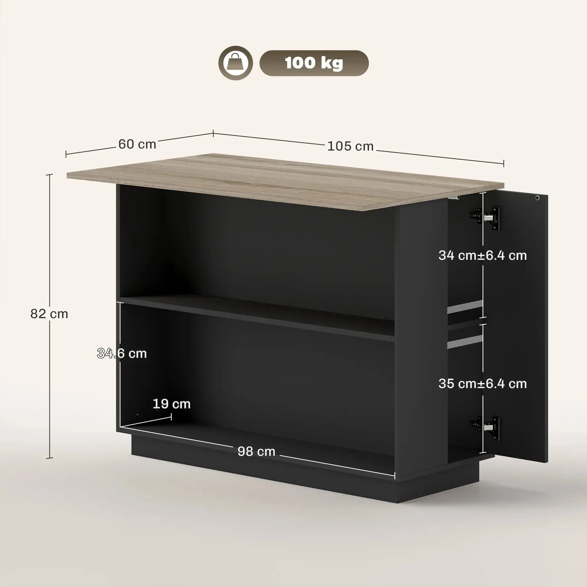 Кухонный остров Homcom 801-354V80BK (Black/Oak) - 5