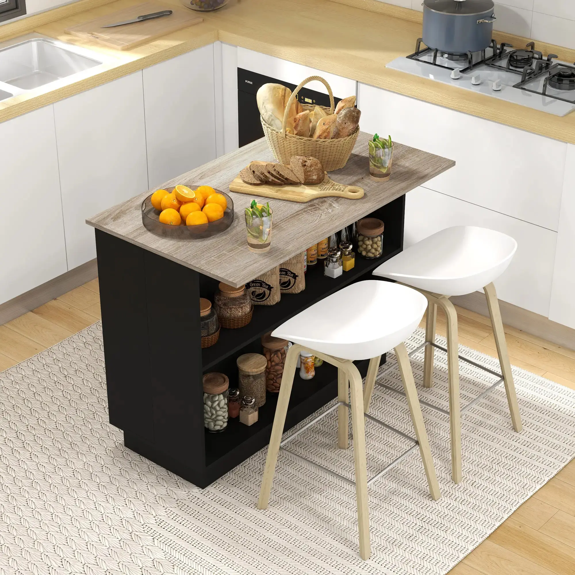 Кухонный остров Homcom 801-354V80BK (Black/Oak) - 6