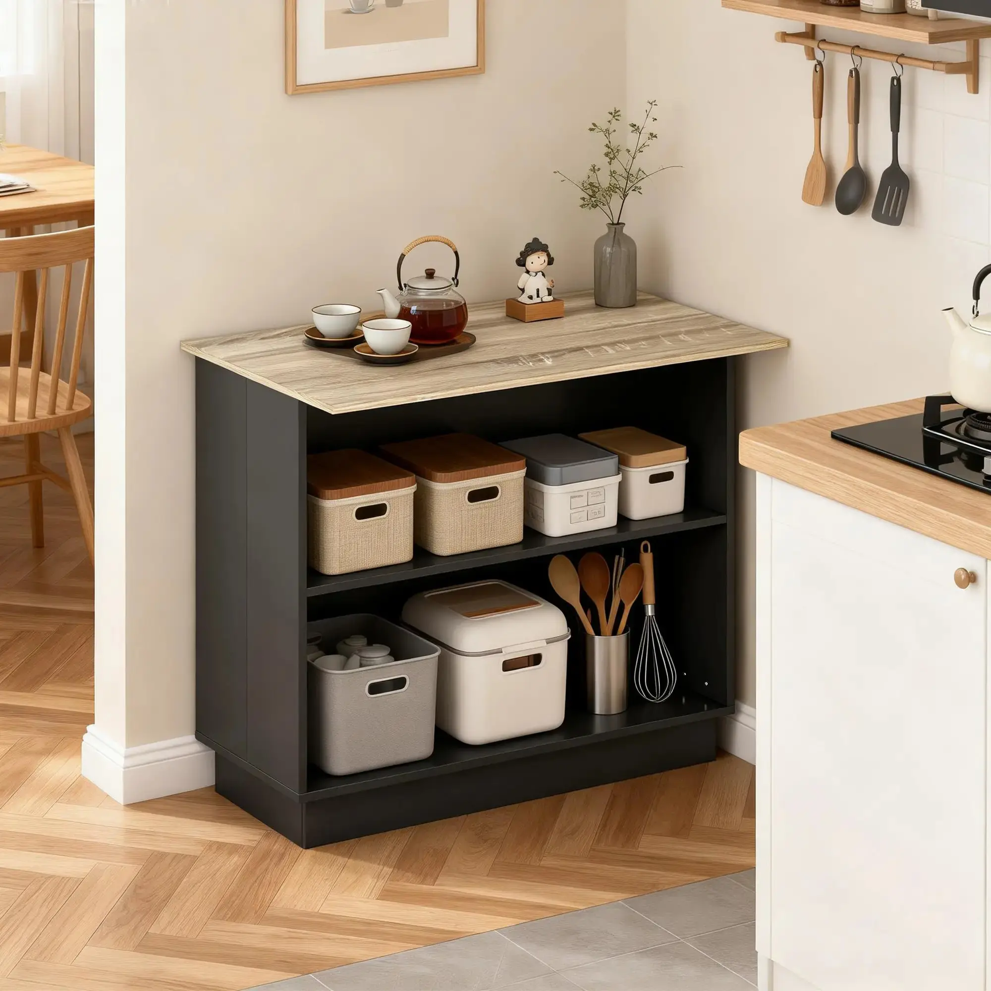 Кухонный остров Homcom 801-354V80BK (Black/Oak) - 7