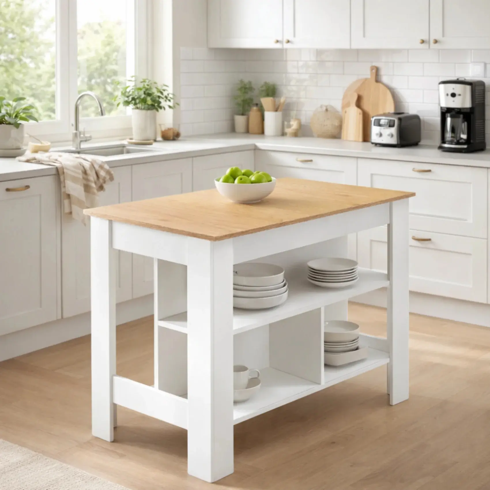 Кухонный островок Tempo Kondela Lunan 103x70 (Oak/White) - 2