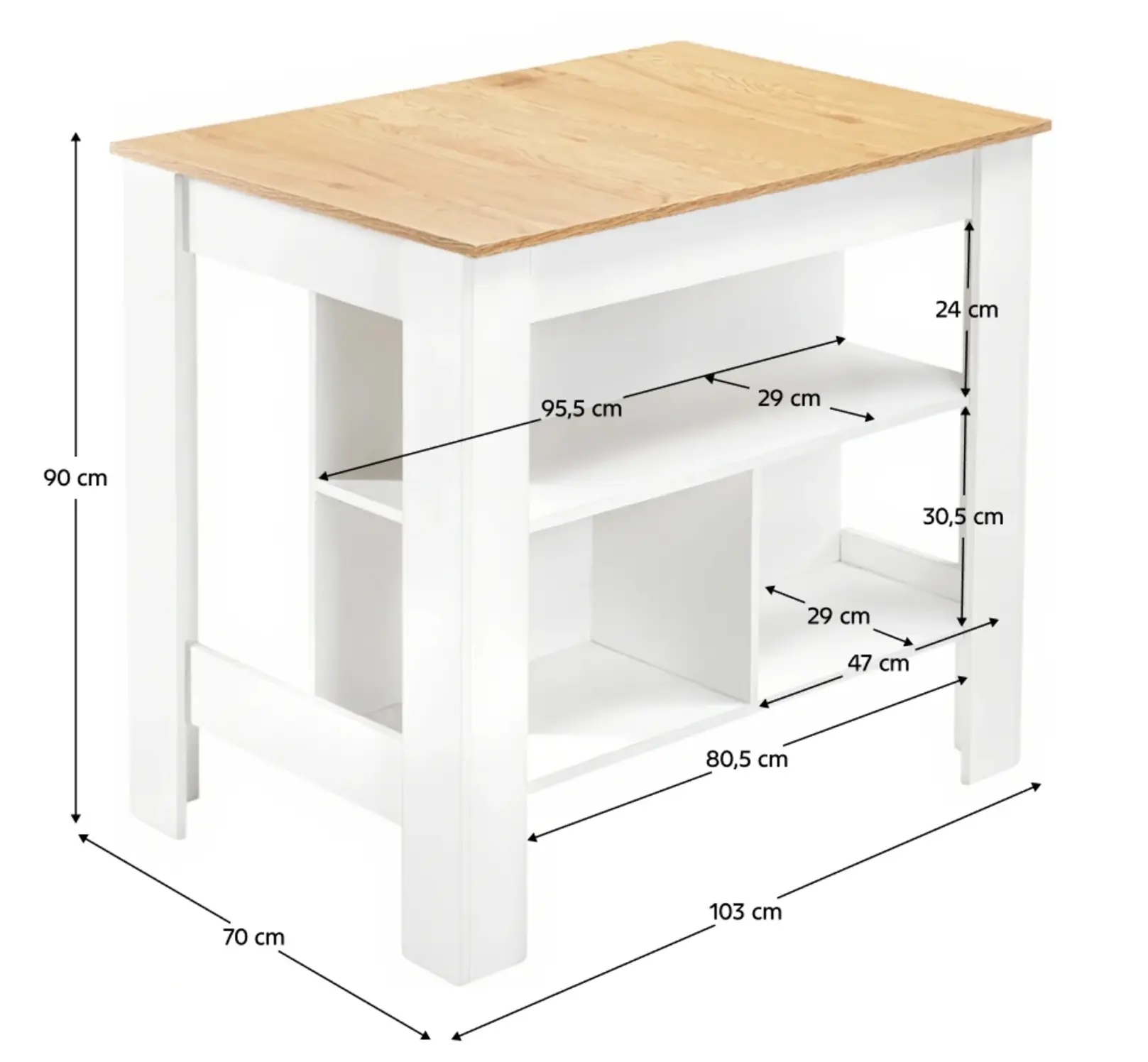 Кухонный островок Tempo Kondela Lunan 103x70 (Oak/White) - 5