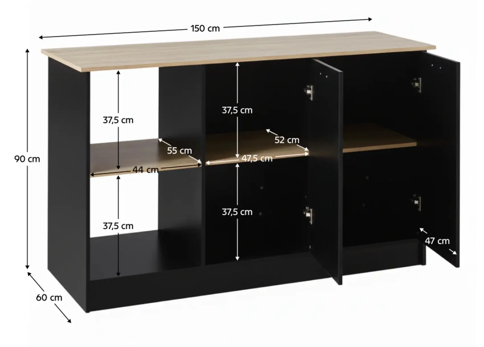 Кухонный островок Tempo Kondela Pompej 150x60 (Oak/Black) - 7
