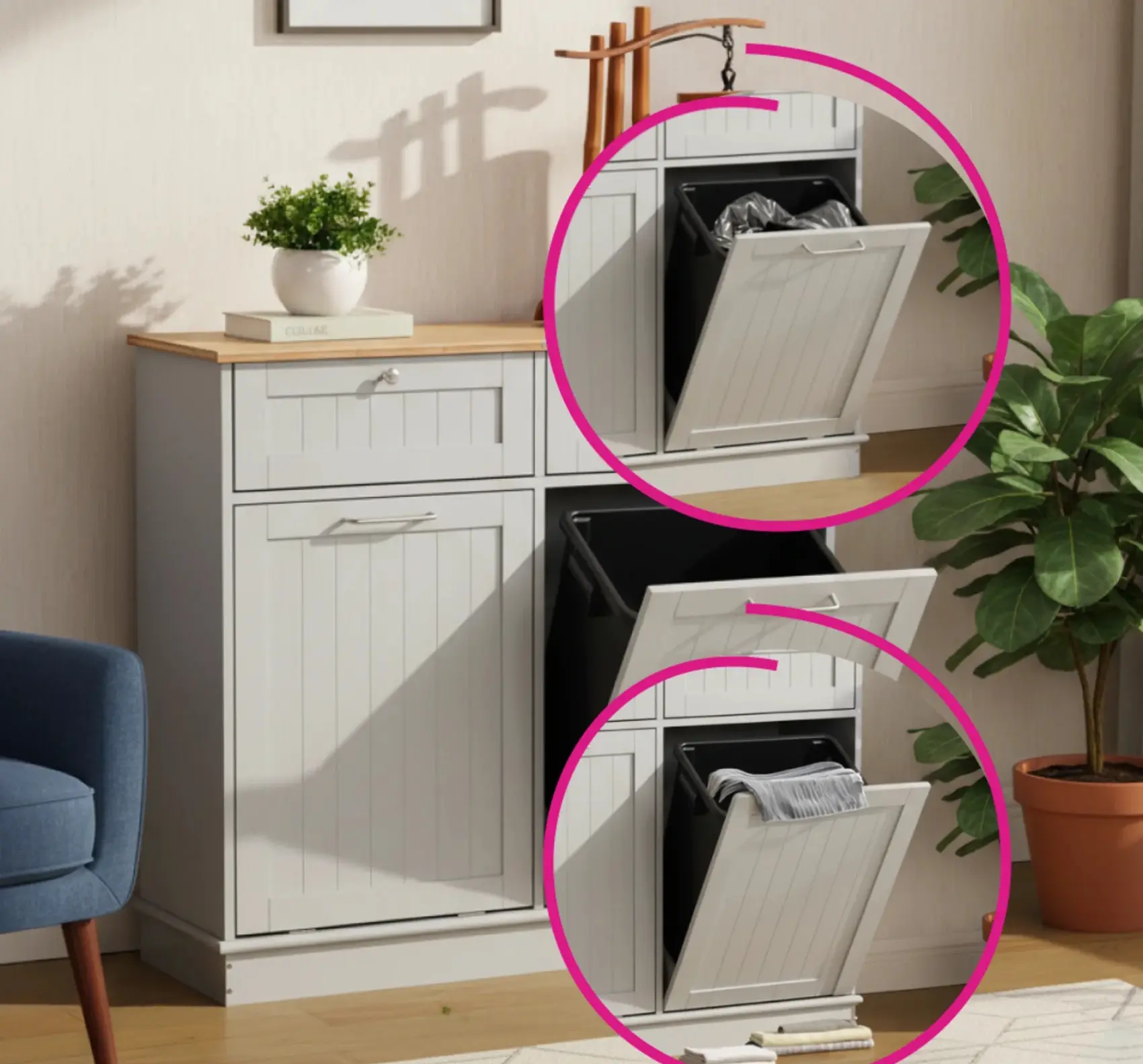 Шкаф Tempo Kondela Delins Typ 2 (Grey/Bamboo) - 7