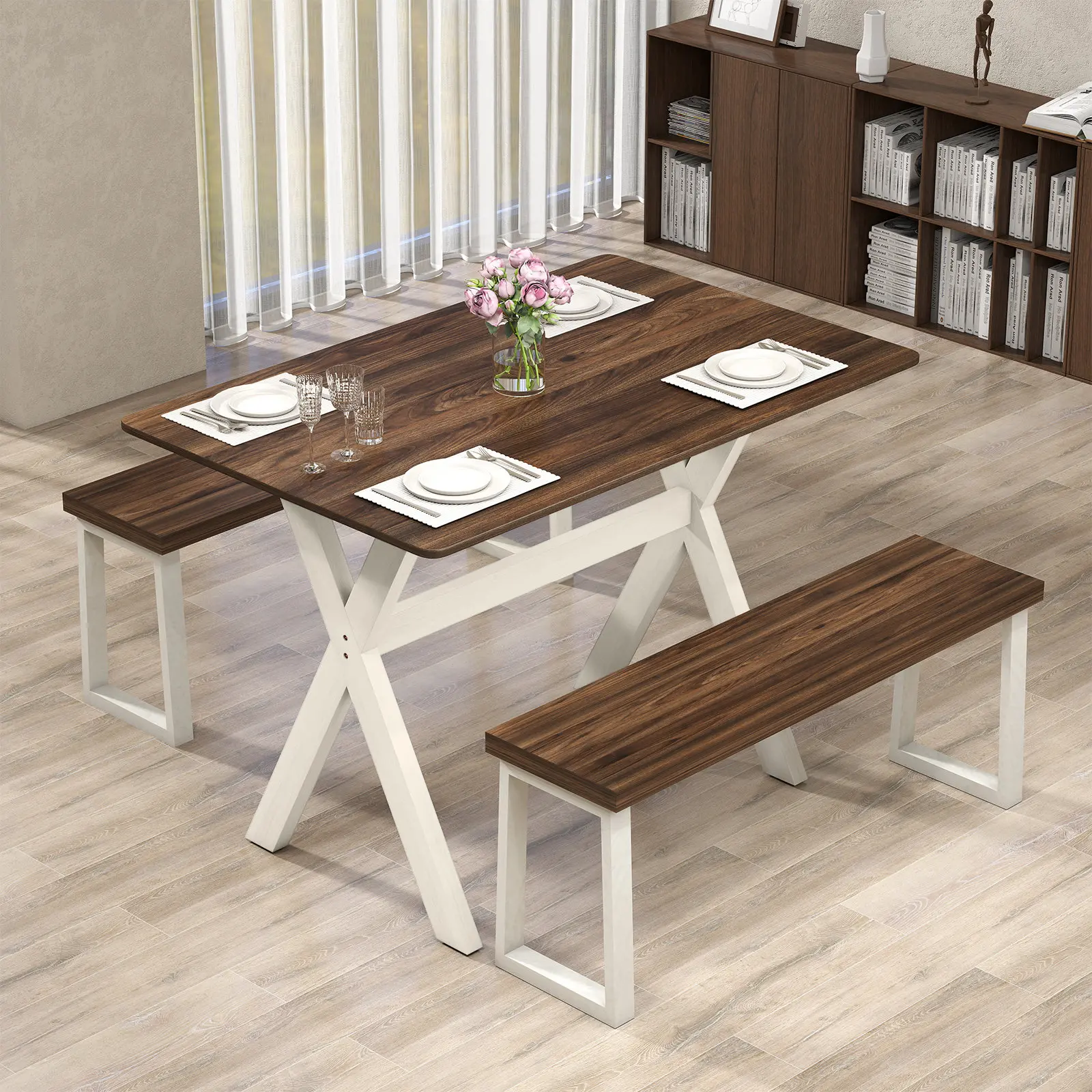 Стол Costway HV10807WH (White/Brown) - 5