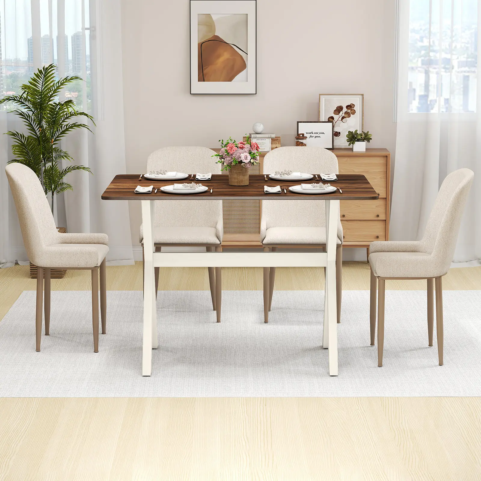 Стол Costway HV10807WH (White/Brown) - 6
