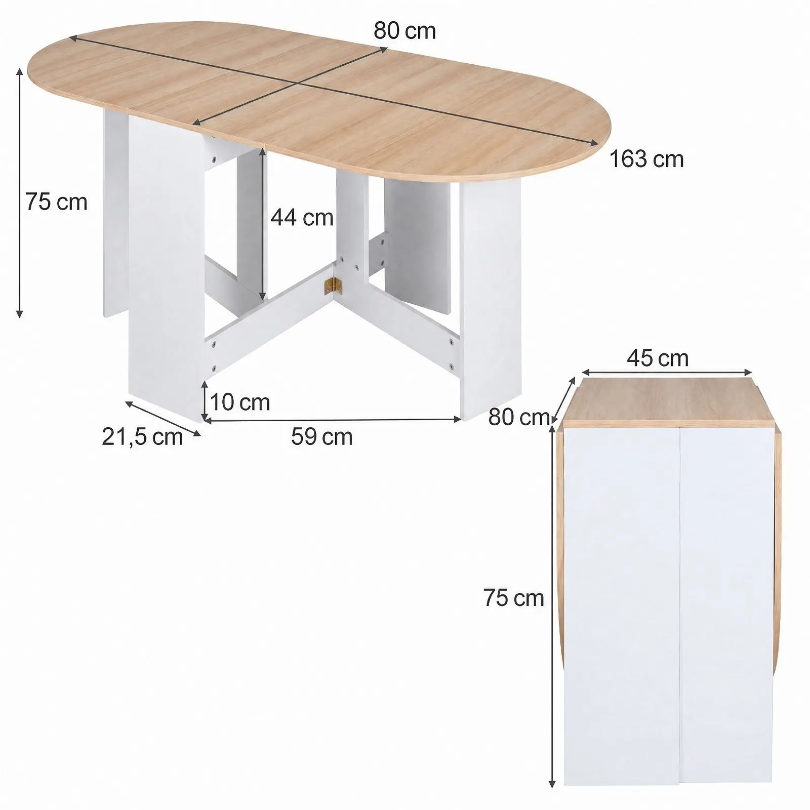 Masa pliabila Costway HW61596WH (White/Natural) - 3